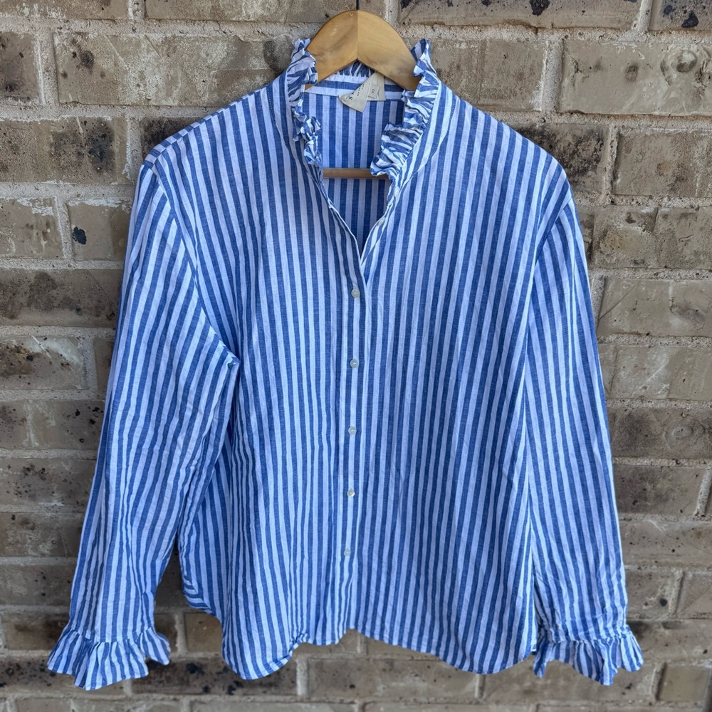 Sezane Erine Blue Stripes Women's Top Size 42 - Picture 2 of 12